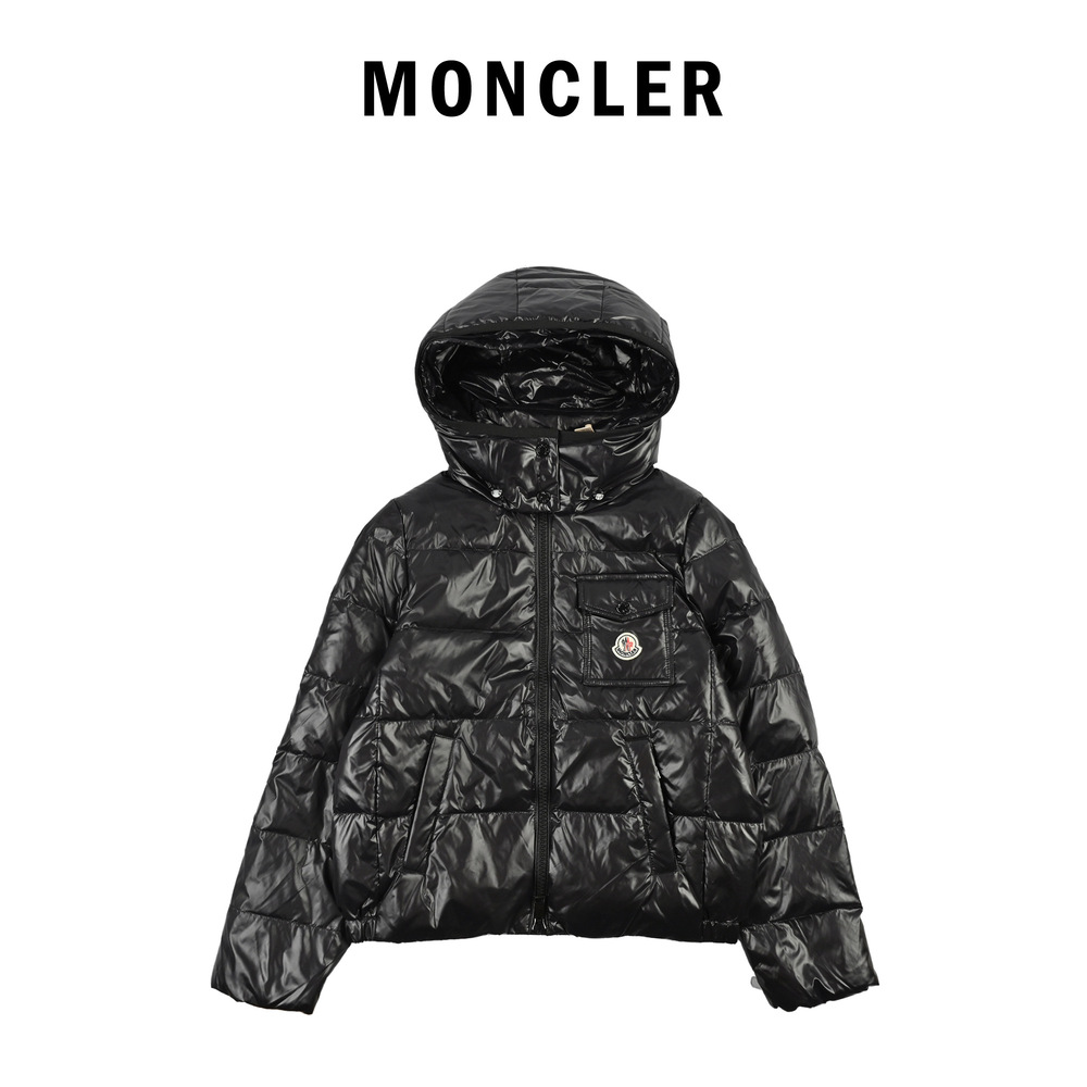 Moncler Black Hooded Shiny Quilted Down Puffer Jacket